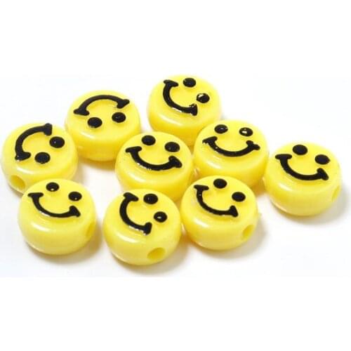 100pcs 10*6*2.2mm Smiley Acrylic solid mix color beads Flat beads plastic color beads DIY Accessories clothing loose beads