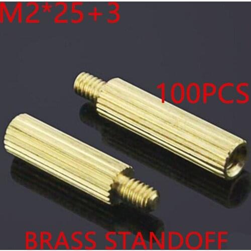 100pcs M2 x 25+3 M2*25mm male to female brass standoff round spacer