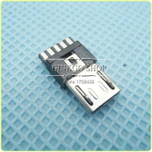 1000pcs/lot Micro USB 5P plug Soldering wire Type Micro USB 5Pin Connector Tail Charging Male plug