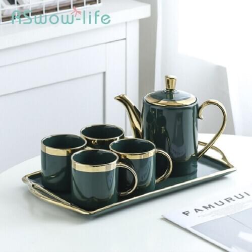 6Pcs Teacup Teapot Set Teacup Teapot Set Emerald Ceramic Cup Teapot Tea Set Teacup Set For Home Living Room
