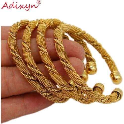 Adixyn 4pcs/lot openable Dubai Gold Bangles Women Men Bracelets Jewelry African European Ethiopian Bride Bangles Gifts N071036
