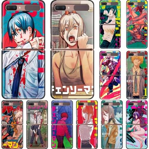 Anime Chainsaw Man Phone Case For Samsung Galaxy Z Flip Fold Black Hard PC Cover For Samsung Z Flip 5G Mobile Bag Shell