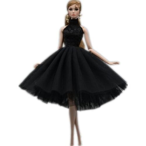 Black Elegant High Neck Ballet Dress for Barbie Clothes Party Gown Princess Dancing Vestido 1/6 BJD Doll Accessory Toys for Girl