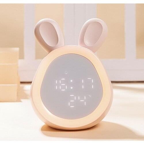 Digital Alarm Clock Voice Control LED Night Light Thermometer Desk Time Temperature Display Calendar USB Charger Table Clock