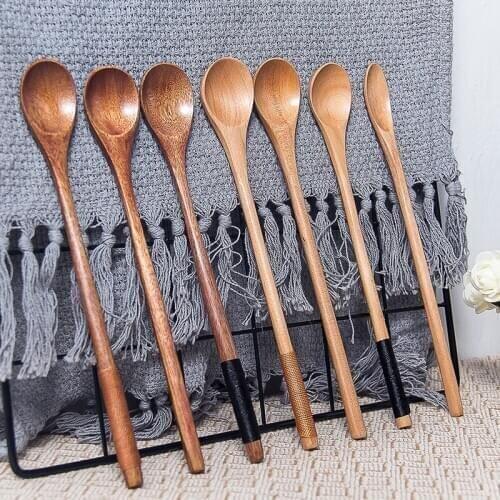 Wooden Coffee Spoon Teaspoon Long Handle Soup Spoon Mixing Spoons for Cooking Dessert Spoons Japanese Style 1pcs