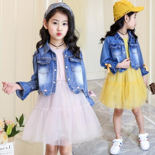Childrens clothing 2019 new girls spring denim clothes sets kids mesh dress suits personality suit baby child casual jackets