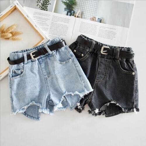 2020 new wholesale girls denim shorts with belt summer fashion girls shorts 3-8 t F366