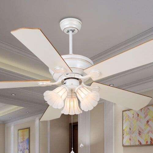 52 inch wood leaf white electric fan light restaurant living room decoration lamp bedroom furniture with lamp fan lamp