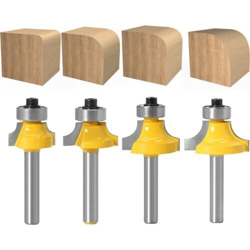 4PC 1/4 Inch Shank Carbide Round Over Edging Router Bit 6.35mm Shank Radius 1/8" 3/16" 1/4" 5/16" Woodworking Milling Cutter