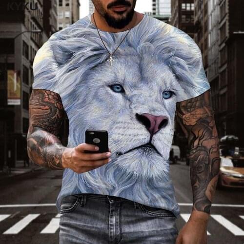 KYKU Lion T-shirt Men Animal T-shirts 3d Painting Tshirts Casual White Tshirt Printed Short Sleeve T shirts Fashion Streetwear