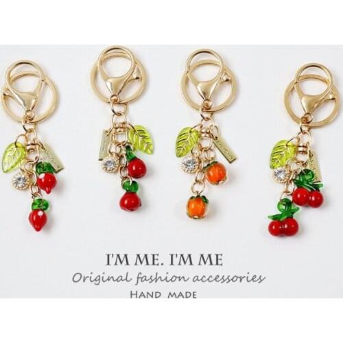 Imitated 3d Fruits Apple Orange Strawberry Cherry Glass Plants Kids Toys Keychain For Women Key Chains Ring Bag Pendent D746