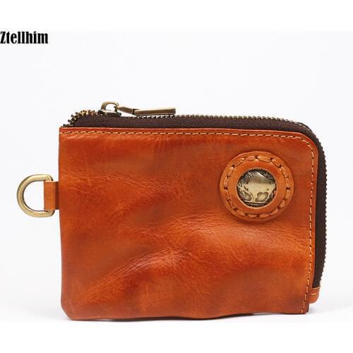 2020 Genuine Leather Wallet Men Women Male Vintage Short Small Slim Zipper Wallets Purse Card Holder With Coin Pocket Money Bag
