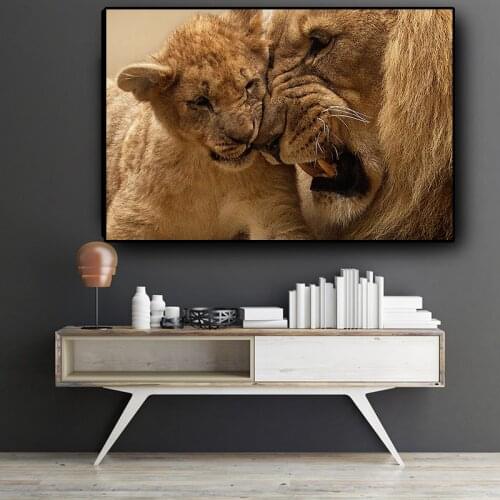 Lion and Tiger Wild Animal Landscape Scandinavian Canvas Painting Posters and Prints Cuadros Wall Art Picture For Living Room