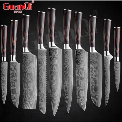 Kitchen Knives Set Chef Knife High Carbon Stainless Steel Damascus Drawing Utility Slicing Santoku Japanese Cleaver Knives Set