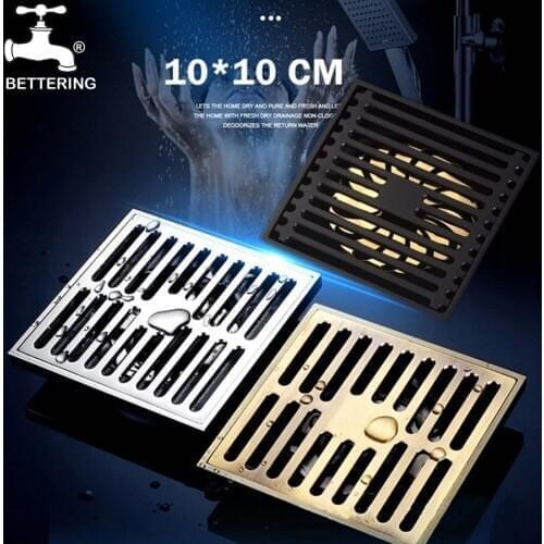 Floor Drain Shower Drain Hair Catcher Square Bathroom Shower Drain Cover Sewer Deodorant Core Brass Drain Filter Gate Drain Plug