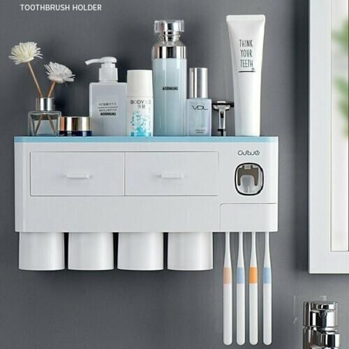 3 Color Bathroom Accessories Toothbrush Holder Automatic Toothpaste Dispenser Holder Wall Mount Rack Storage For Bathroom Home