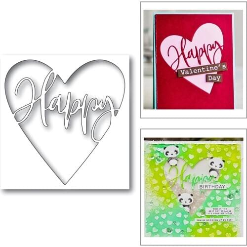 2020 New Happy Valentines Day Mould Word and Heart Background Metal Cutting Dies For Making Greeting Card Scrapbooking No Stamps