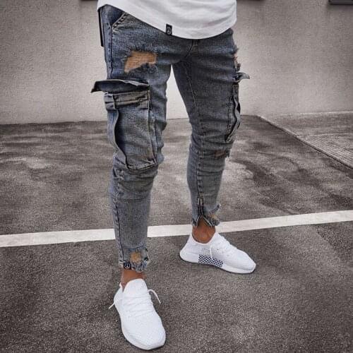 2021 New Trendy Men Jeans Fashion Casual Pocket Denim Pencil Pants Elastic Slim Trousers S-3XL Global Drop Shipping