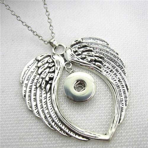 New arrive 6pcs/lot Double wing snap necklace pendant for women fit 18mm snap buttons necklace with 50cm chains for diy jewelry