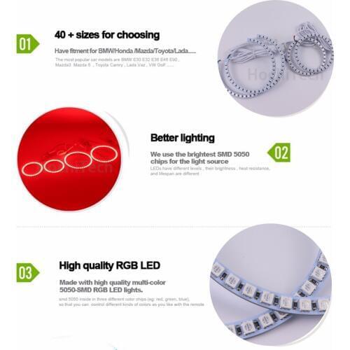 Latest Headlight Multi-color RGB LED Angel Eyes Halo Ring Eye DRL RF Remote Control for Accessories