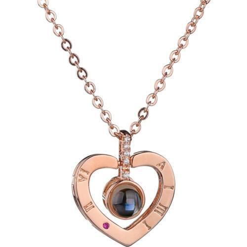 DropShipping Heart Shaped Pendant I LOVE YOU In 100 Languages Projection Round Necklace For Memory For LOVE Choker Collier Gifts
