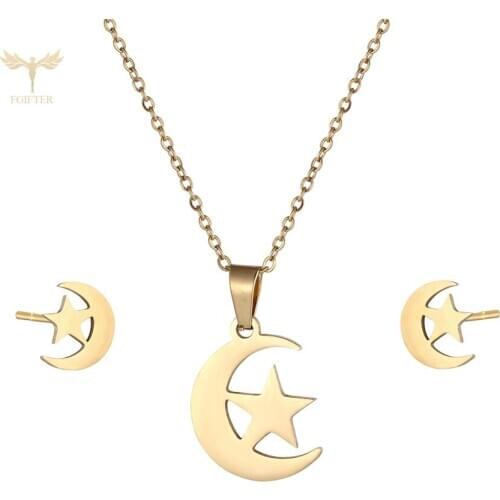 Romantic Moon Star Stud Earrings Gifts for Girlfriend Suitable for Party FGifter Golden Stainless Steel Jewelry Set
