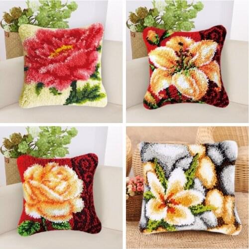 Manual DIYFlowers Latch Hook Rug Kits Unfinished Crocheting Tapestry 3D Yarn Needlework Cushion Sets Embroidery Carpet Play Mat