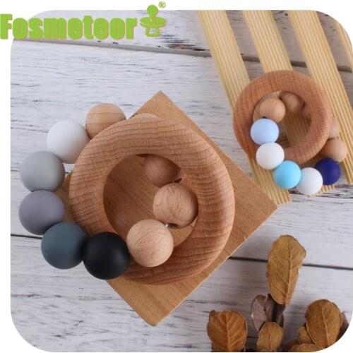 Fosmeteor Baby Teethering Glue Silicone Wristband Bead Bracelet Teething Ring Wristband Chew Toy Molar Stick Baby Sensory Toy