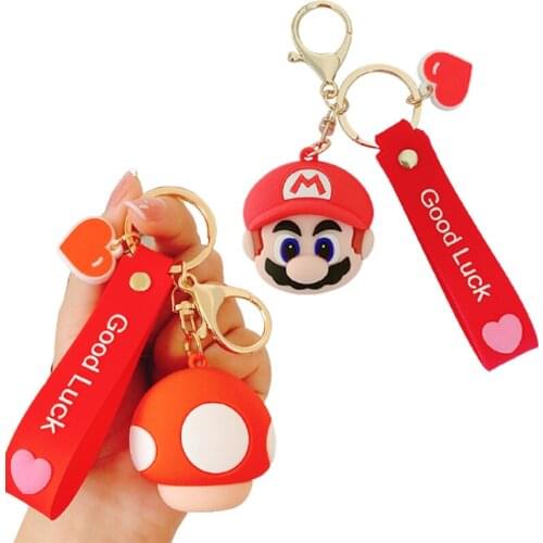 Super Mario Keychain Car Bag Keychain Men and Women Korea Cute Anime Mushroom Creative Game Character Key Pendant Party Gift
