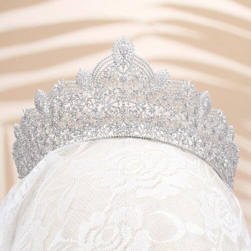 Tirim Full Crystal Crowns Cubic Ziron Tiaras Zirconia Headband for Girls or Women Dubai Birthday Party Wedding Prom Bridal