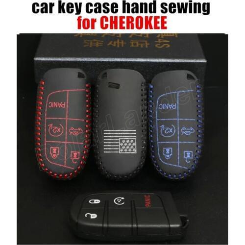 Only Red car key cover case fit for JEEP 14 NEW GRAND CHEROKEE new genuine leather sewing by hand 100% auto parts wholesale