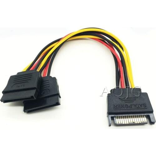 Universal SATA 15Pin Male To 2 SATA 15 Pin Female 15Pin Power HDD Splitter Connector Cable for PC Computer Black 10pcs