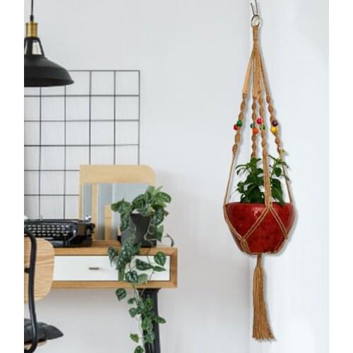 Handmade Colorful Macrame Plant Hangers Indoor Outdoor Flower Hanging Basket Cotton Rope 4 Legs Balcony Pot Hanger Room brightly
