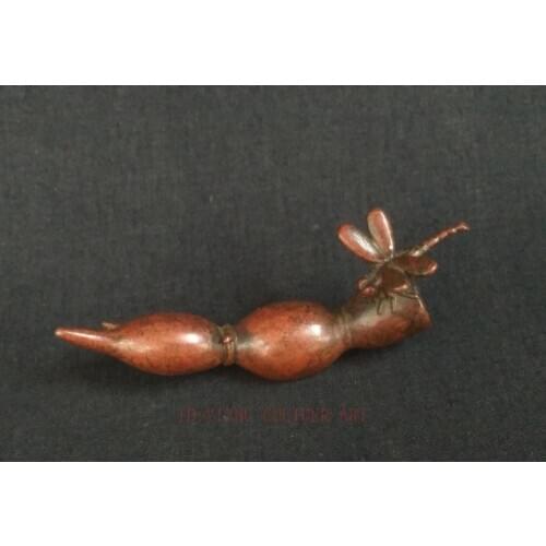 YIZHU CULTUER ART Collection China Bronze Carving Lovely Lotus root Dragonfly Pen rack Paperweight Decoration Gift