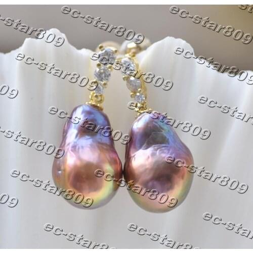 Z11256 18mm Brown-Black Drop Keshi Pearl Gold-Plating Dangle Earring CZ Woman Fine Jewelry