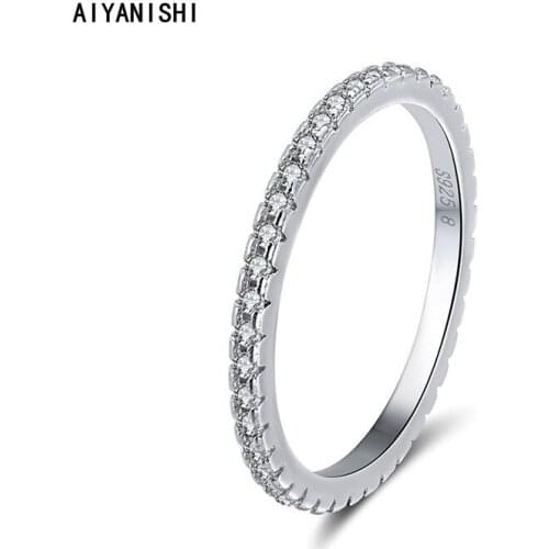 AIYANISHI Fashion 925 Sterling Silver Wedding Thin Band Eternity Ring For Women Gift For Ladies Girl Party Lover Rings Jewelry