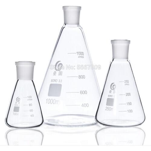 1pcs lab 25ml to 2000ml high borosilicate glass spiral neck with standard mouth 19# 24# 29# triangular flask conical flask