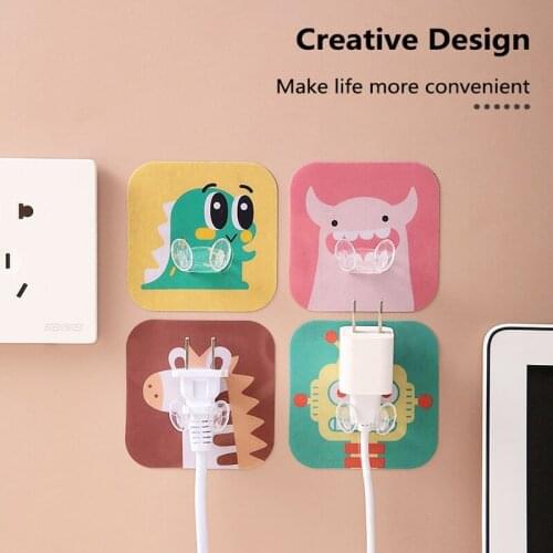 1pc Punch-free Storage Hook Cartoon Animal Wall Hanging Storage Multi-function Adhesive Hooks Power Cord Socket Plug Hooks