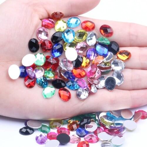 2000/500pcs 8x10mm Oval Shape Flatback Earth Facets Acrylic Rhinestone Nail Art Decorations Strass High Shine Nail Art Stones
