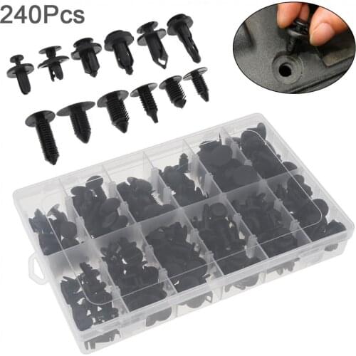 240pcs 12 Kinds Universal Car Body Bumper Push Pin Clip Rivets Fastener Expansion Screws Kit with Transparent Storage box