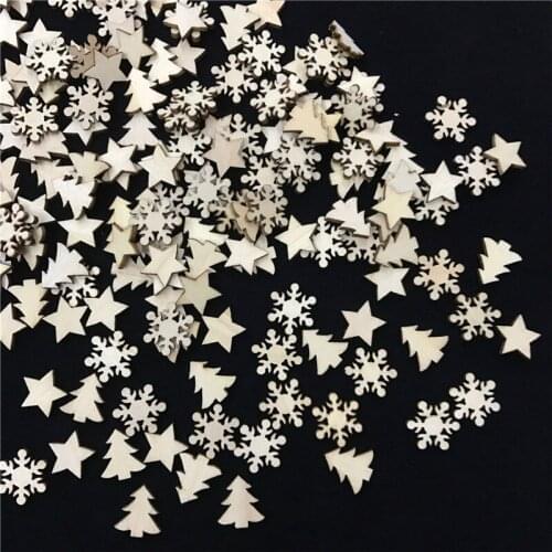 300PCS DIY Natural Wooden Chip Cutouts Craft Hanging Ornaments Pendant Kids Gifts Snowman Xmas Ornaments Decorations