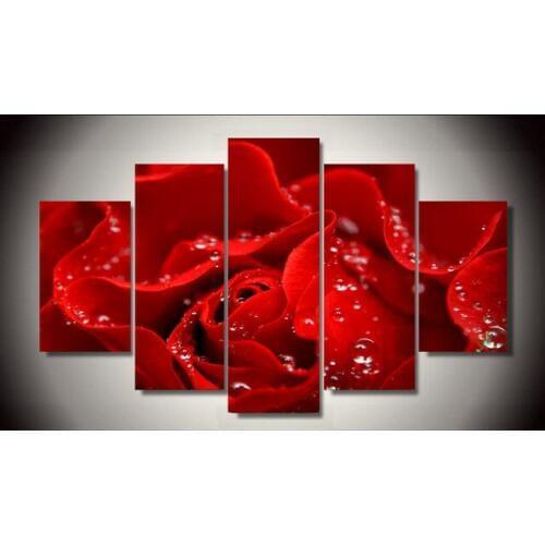 5 Pieces Red Rose Flower Wall Art Picture Modern Home Decoration Living Room Or Bedroom Canvas Print Painting Wall Picture