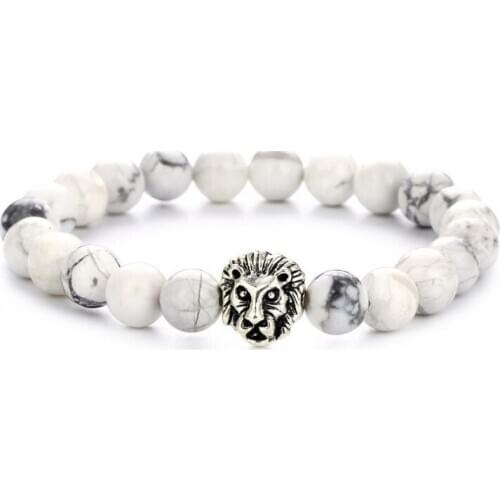 8mm yiuu adjusted Charm white Howlite Bracelet Stone bead essential oils diffuser women Macrame Charm Braided lion head