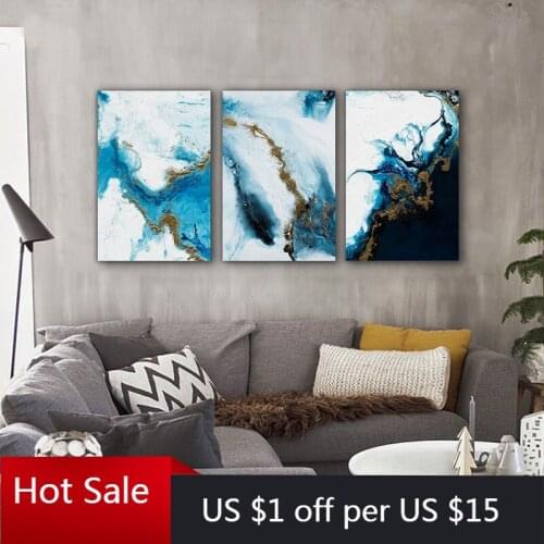 Abstract Modern Wall Art Canvas Painting White and Blue Marble Texture Home Decoration Wall Poster Wall Painting For Living Room