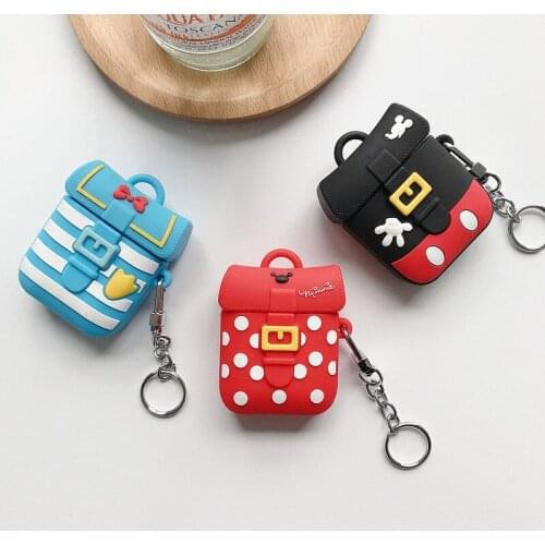 Disney Keychain Cute Cartoon Mickey Minnie Backpack Earphone Shell Keyring For Apple AirPods1/2 Generation Creative Key Chain