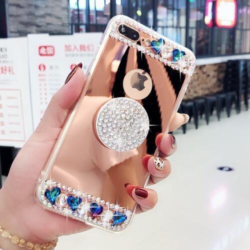 Fancy Popular heart diamond crystal stones mirror phone case cover For Huawei P10 P20 Lite Plus 2017 Mate 9 10 20 lite Pro