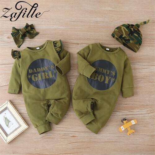 ZAFILLE Babys Rompers and Hat Army Green Baby Overalls Costume For Babies Jumpsuit For Kids Newborn Military Baby Clothes