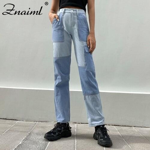 Znaiml Summer Blue Patchwork Jeans Women Casual Streetwear Hip Hop High Waist Loose Straight Denim Jeans Ladies y2k Pants New