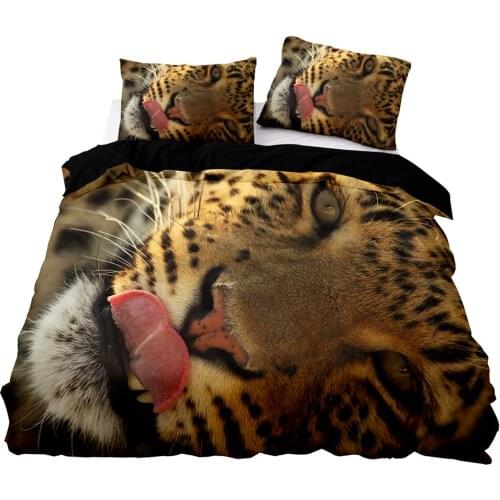 Cheetah Sticking Out Tongue Pattern Duvet Cover Set With Pillowcase, 203x229 Quilt Cover, 220×260 Blanket Cover, Bedding Set