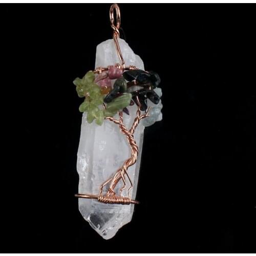 Kraft-beads Rose Gold Color Irregular Shape Natural Rock Crystal Wire Wrapped Mixed Quartz Stone Pendant Charm Jewelry